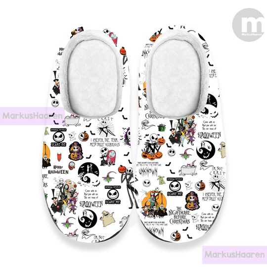 Discover Personalized Nightmare Before Christmas 3D All Over Print Slipper, Custom Rubber Slipper, Cotton Slipper, Winter Slipper, Christmas Slippers