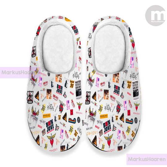 Discover Personalized Name Bon Jovi Music 3D All Over Print Indoor Slipper, Custom Rubber Slipper, Winter Slipper, Cotton Slipper, Christmas Slippers