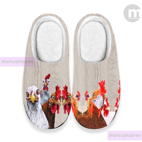 Discover Personalized Farmer Lovely Chickens 3D All Over Print Slipper, Custom Rubber Slipper, Indoor Slipper, Cotton Slipper, Christmas Slippers