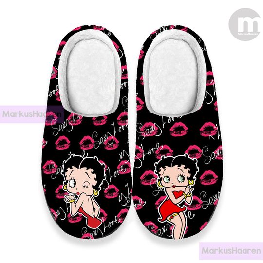 Discover Personalized Name Betty Boop 3D All Over Print Slipper, Winter Indoor Slipper, Custom Rubber Slipper, Cotton Slipper, Christmas Slippers