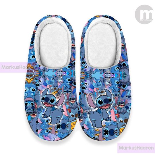 Discover Personalized Cute  Lilo and Stitch 3D All Over Printed Slipper, Custom Rubber Slipper, Winter Slipper, Cotton Slipper, Christmas Slippers