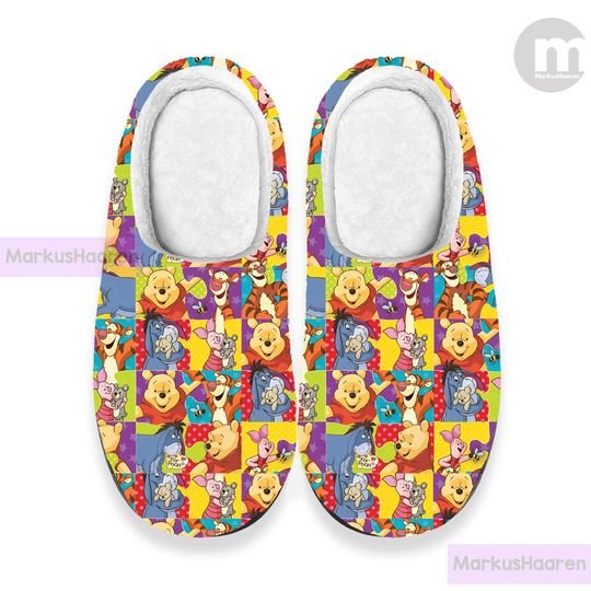 Winnie The Pooh Cartoon 3D All Over Print Indoor Slipper, Winter Slipper, Christmas Slippers