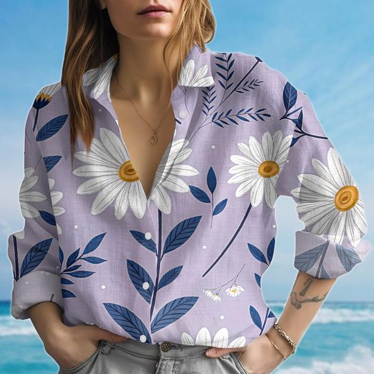 Discover Wild Daisy Flower Blouse Shirt, Floral Women Button Up Shirt, Cute Spring Summer Shirt, Cottagecore Style Women Shirt, Gift For Her