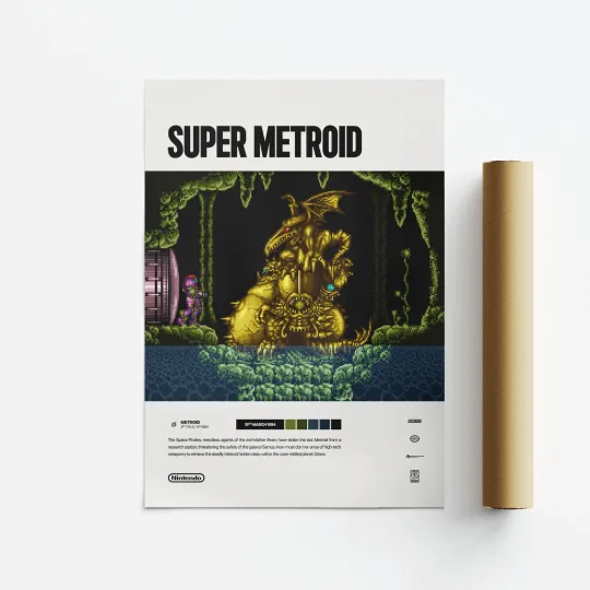 Discover Super Metroid 1994 Video Game Art Poster Vertical Premium Matte