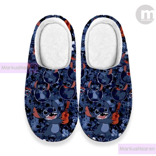 Discover Personalized Lilo and Stitch 3D All Over Print Slipper, Custom Cartoon Rubber Slipper, Winter Slipper, Cotton Slipper, Christmas Slippers