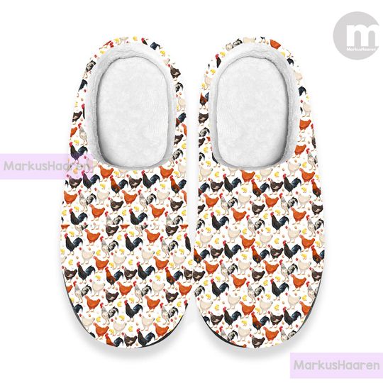 Discover Personalized Name Chicken 3D All Over Print Winter Slipper, Winter Indoor Slipper, Custom Rubber Slipper, Cotton Slipper, Christmas Slippers