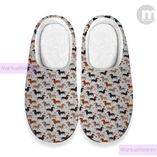 Discover Personalized Name Dachshund Dog 3D All Over Print Slipper, Winter Indoor Slipper, Custom Rubber Slipper, Cotton Slipper, Christmas Slippers