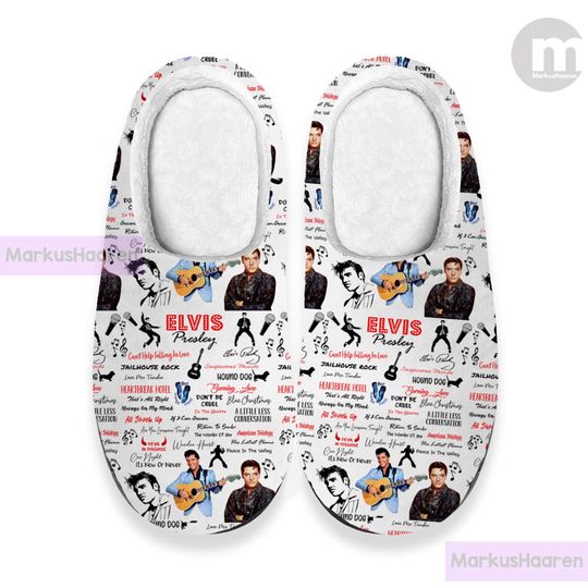Discover Personalized Name Elvis Presley 3D All Over Print Slipper, Custom Rubber Slipper, Winter Slipper, Cotton Slipper, Christmas Slippers