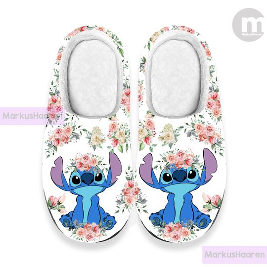 Discover Personalized Lilo and Stitch Floral 3D All Over Printed Slipper, Custom Rubber Slipper, Winter Slipper, Cotton Slipper, Christmas Slippers