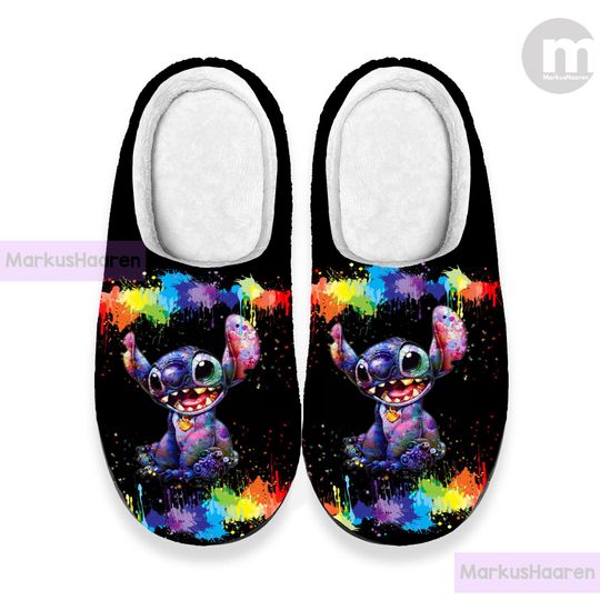 Discover Personalized Colorful Lilo and Stitch 3D All Over Printed Slipper, Custom Rubber Slipper, Winter Slipper, Cotton Slipper, Christmas Slippers
