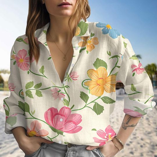 Discover Tropical Floral Blouse Shirt, Colorful Garden Women Shirt, Summer Vacation Outfit, Botanical Blouse Women, Gift For Nature Lovers