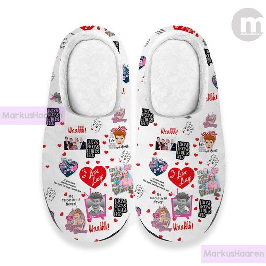 Discover Personalized Name I Love Lucy Sitcom 3D All Over Print Slipper, Winter Slipper, Custom Rubber Slipper, Cotton Slipper, Christmas Slippers