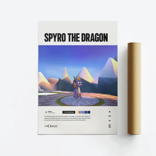 Spyro the Dragon 1998 Video Game Art Poster