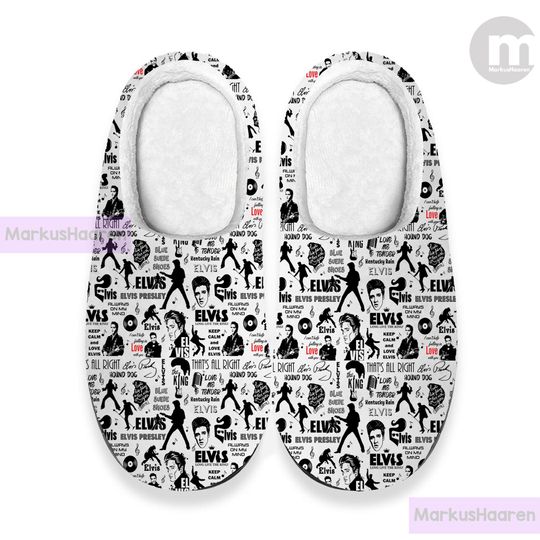 Discover Personalized Name Elvis Presley Music 3D All Over Print Slipper, Custom Rubber Slipper, Winter Slipper, Cotton Slipper, Christmas Slippers