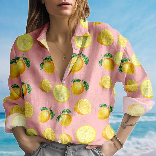 Lemon Blouse Shirt, Citrus Fruit Women Shirt, Cute Lemon Shirt, Summer Fresh Picnic Shirt For Women, Funny Gift For Her