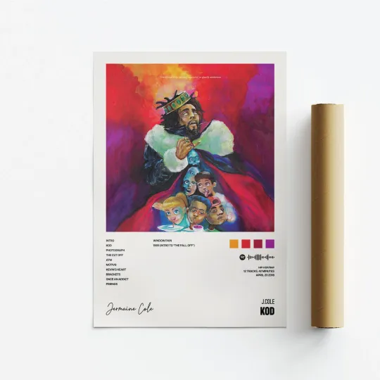 Discover J. Cole KOD Album Art Poster Print Music Tracklist - Premium Matte Vertical Poster
