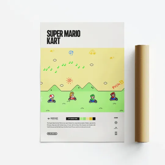 Super Mario Kart (1992) Video Game Art Poster