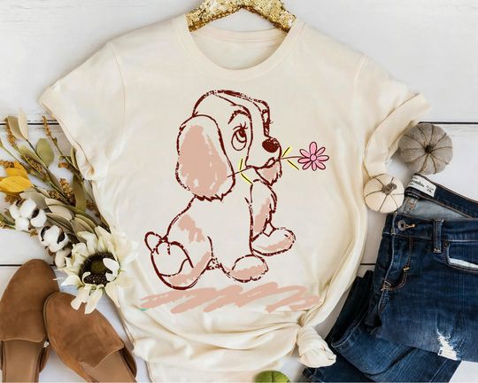 Discover Disney Lady and the Tramp Lady Puppy Sketch T-Shirt, Puppy Portrait Shirt, Disneyland Matching Family Party Gift, WDW Magic Kingdom Shirts
