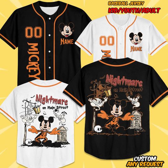 Discover Halloween Baseball Jersey, Mickey Halloween Shirt, Nightmare On Main Street Jersey