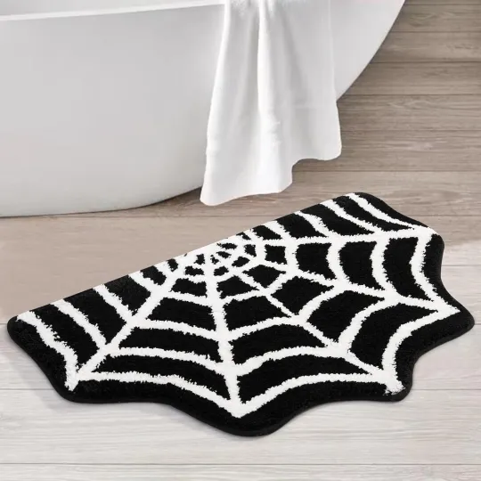 Discover Halloween Bath Rug Doormat Spider Web Non-Slip Gothic Mat for Front Door Floor