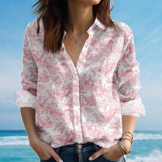 Toile Blouse Shirt, French Vintage women shirt, Romantic Cottagecore Long Sleeve Shirt, Retro Women Blouse Shirt, Gift for Her