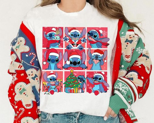Discover Disney Stitch Emotions Christmas Lights Shirt, Disney Lilo and Stitch Christmas Shirt, Funny Stitch Christmas Shirt, Disneyland Trip Shirt