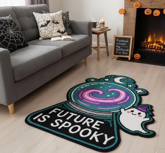 Discover Hand Tufted Halloween Crystal Ball Rug Future Is Spooky Ghost Mystical Organic Shape Area Carpet Kids Room Nursery Fall Holiday Decor