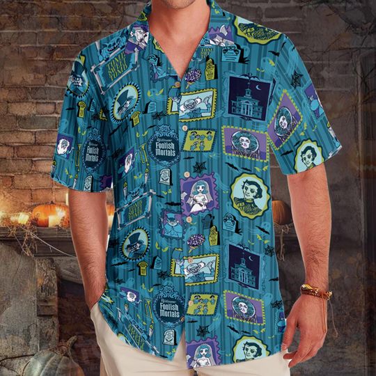 Discover Vintage Haunted Mansion Halloween Hawaiian Shirt, Spooky Disney Ghosts Hawaii Shirt, Foolish Mortals Outfit,  Disneyland Halloween Party