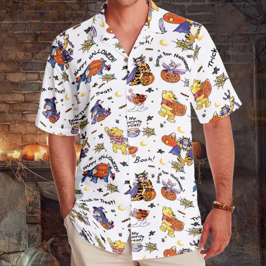 Discover Pooh Bear And Friends Halloween Hawaiian Shirt, Winnie The Pooh Trick Or Treat Hawaii Shirt, Spooky Disney Outfit, Disneyland Halloween Trip