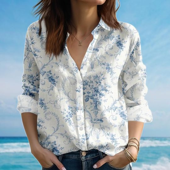 Romantic French Cottagecore Blouse Shirt, Floral Women Shirt, Vintage Shirt For Women, Retro Casual Shirt, Gift For Her