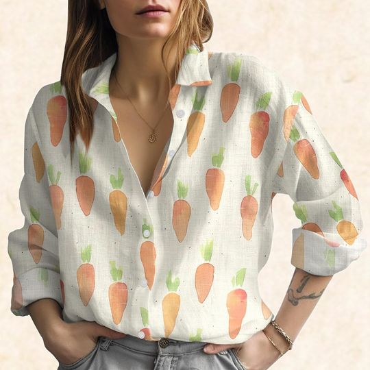 Discover Carrot Blouse Shirt, Funny Vegetable Women Shirt, Farm Fresh Carrot Shirt, Garden Lover Gift Shirt, Casual Summer Shirt, Gift For Her