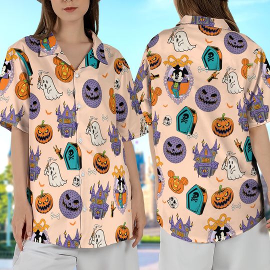 Discover Retro Disney Halloween Party Hawaiian Shirt, Coquette Bow Mickey's Not So Scary Button Up Shirt, Disney Spooky Family Hawaiian Shirt
