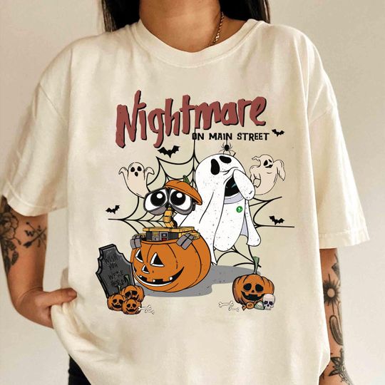 Discover Disney Wall E And Eve Pumpkin Boo Nightmare On The Main Street Halloween Couples T-Shirt, Disneyland Halloween Family Vacation Trip Gift