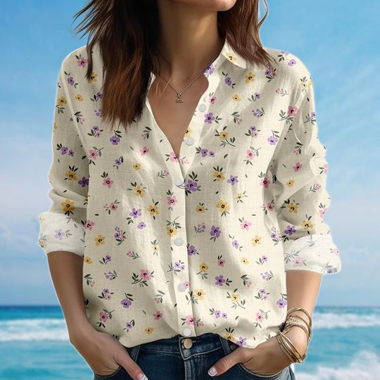 Vintage Flower Blouse, Floral Long Sleeve Shirt For Women, Spring Garden Lovers Shirt, Summer Casual Soft Shirt, Gift For Her