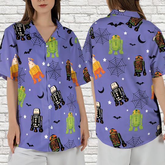 Star Wars Droids Halloween Hawaiian Shirt, Spooky R2-D2 Droid Pattern Hawaii Shirt