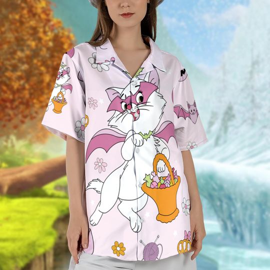 Discover Vintage Marie Cat Costume Coquette Bow Hawaiian Shirt, Disney Aristocats Halloween Hawaii Shirt, Trick Or Treat, Halloween Cat Lover Gift
