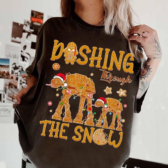 Discover Star Wars Ginger Cookies Dashing Through The Snow Christmas T-shirt ,Funny AT-AT Walker Cookies Tee, Star Wars Galaxys Edge Christmas Trip