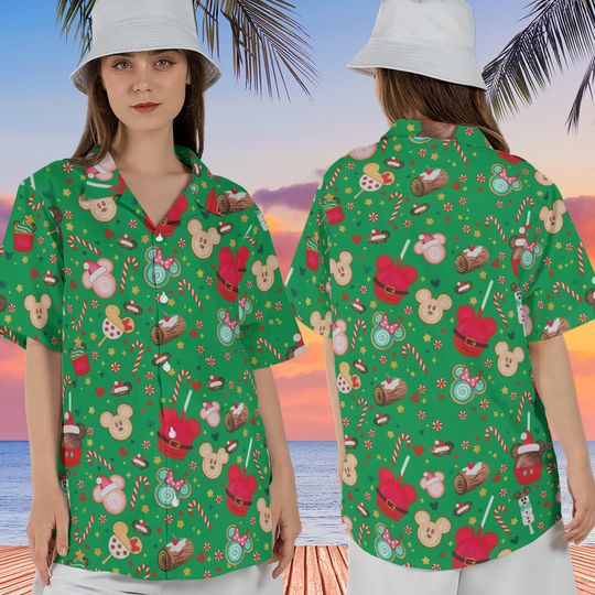 Discover Vintage Mickey Christmas Treats Hawaiian Shirt, Disney Snacks Holiday Hawaii Shirt