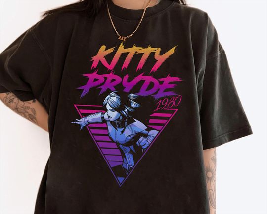 Marvel X-Men Kitty Pryde Retro Neon Triangle Graphic T-Shirt, WDW Vacation Trip, Disneyland Family Party Gift 2025, Disneyland Trip Outfits