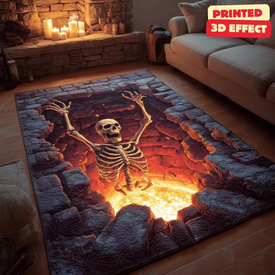 Discover Skeleton Stairwell Rug, 3D Illusion Halloween Area Rug, 3D Skeleton Halloween Rug, Spooky Stairs Illusion Carpet, Gothic Halloween Area Rug