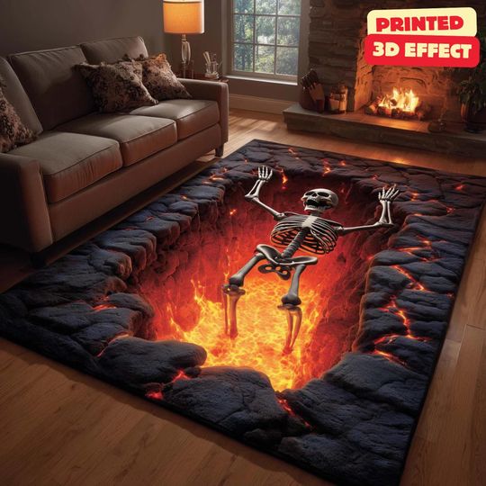 Discover Skeleton Stairwell Rug, 3D Illusion Halloween Area Rug, 3D Skeleton Halloween Rug, Spooky Stairs Illusion Carpet, Gothic Halloween Area Rug