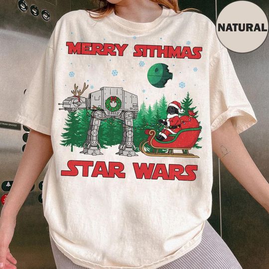 Star Wars Darth Vader and AT-AT Walker Open Sleigh Christmas Lights Shirt, Star Wars Merry Sithmas Shirt, Galaxy's Edge Christmas Trip Shirt