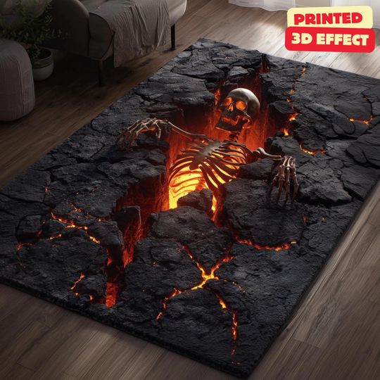 Discover Skeleton Stairwell Rug, 3D Illusion Halloween Area Rug, 3D Skeleton Halloween Rug, Spooky Stairs Illusion Carpet, Gothic Halloween Area Rug