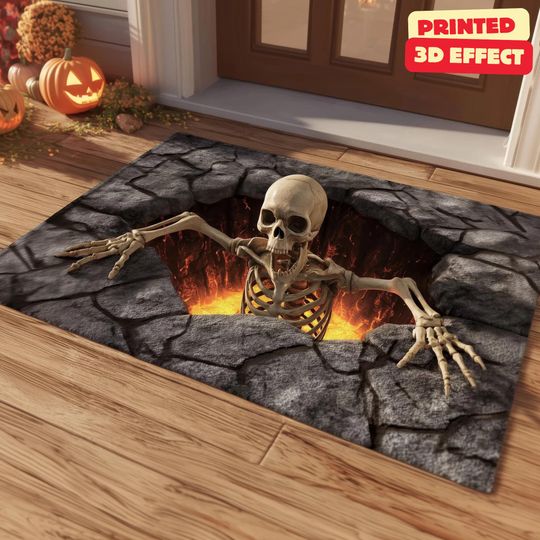 Discover Halloween Skeleton Snare 3D Printed Doormat, Halloween Skeleton Welcome Mat, Skeleton Indoor Doormat, Custom Doormat, Halloween Home Decor