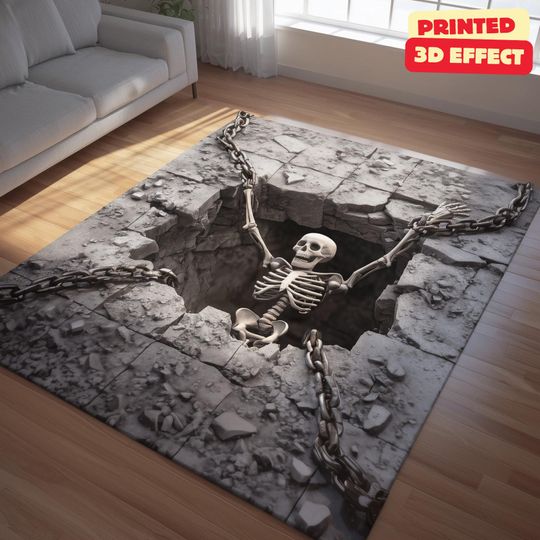 Discover Skeleton Stairwell Rug, 3D Illusion Halloween Area Rug, 3D Skeleton Halloween Rug, Spooky Stairs Illusion Carpet, Gothic Halloween Area Rug