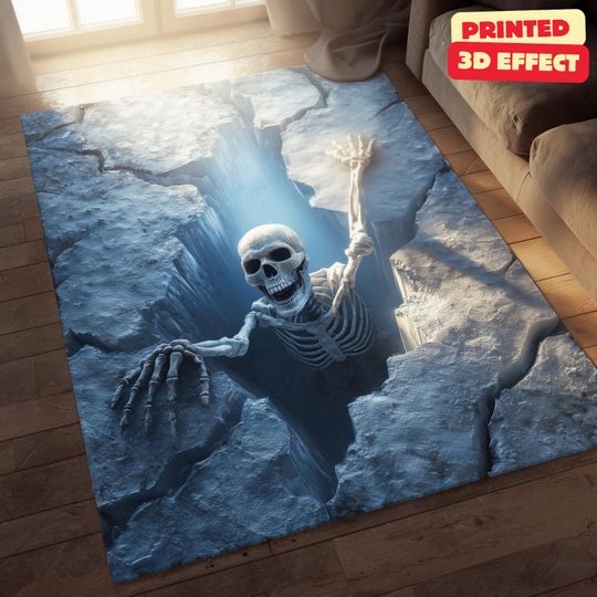 Discover Skeleton Stairwell Rug, 3D Illusion Halloween Area Rug, 3D Skeleton Halloween Rug, Spooky Stairs Illusion Carpet, Gothic Halloween Area Rug