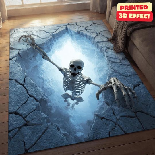 Discover Skeleton Stairwell Rug, 3D Illusion Halloween Area Rug, 3D Skeleton Halloween Rug, Spooky Stairs Illusion Carpet, Gothic Halloween Area Rug