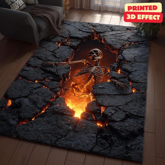 Discover Skeleton Stairwell Rug, 3D Illusion Halloween Area Rug, 3D Skeleton Halloween Rug, Spooky Stairs Illusion Carpet, Gothic Halloween Area Rug