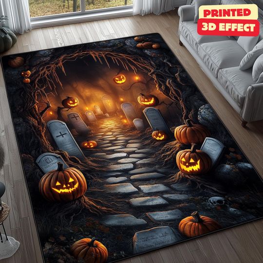 Discover Jack-O-Lantern 3D Rug, Halloween Area Rug, Pumpkin Vortex 3D Illusion Rug, Halloween Pumpkin Area Rug, Printed 3D Effect, Non-Slip Plush