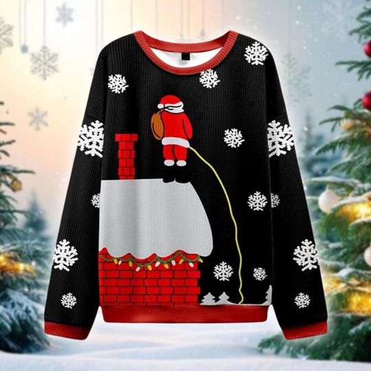 Discover Peeing Santa Ugly Christmas Sweater, Funny Offensive Holiday Sweatshirt